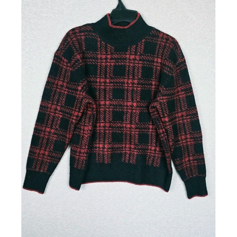 BeachLunchLounge Collection Women’s Large Red Black Plaid Mock Neck Sweater.